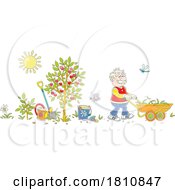Poster, Art Print Of Cartoon Clipart Grandpa Pushing A Wheelbarrow Of Tree Trimmings