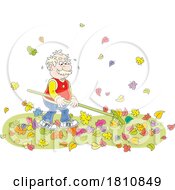 Cartoon Clipart Grandpa Raking Leaves