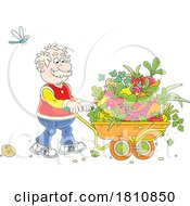 Cartoon Clipart Grandpa Pushing A Wheelbarrow Of Produce