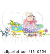 Poster, Art Print Of Cartoon Clipart Grandma Sitting On A Bench And Talking On A Cell Phone