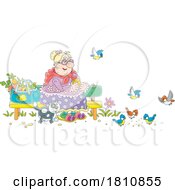 Poster, Art Print Of Cartoon Clipart Grandma Feeding Birds