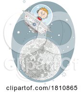 Poster, Art Print Of Cartoon Clipart Boy Flying A Ufo From The Moon