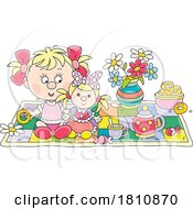 Poster, Art Print Of Cartoon Clipart Girl Having A Picnic With Her Doll