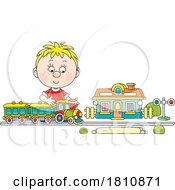 Poster, Art Print Of Cartoon Clipart Boy Playing With A Train