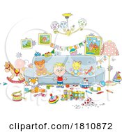 Poster, Art Print Of Cartoon Clipart Boy With Toys In A Living Room