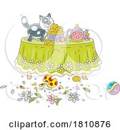 Poster, Art Print Of Cartoon Clipart Cat Eating Donuts After Breaking Glass