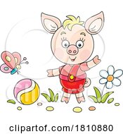 Cartoon Clipart Piglet With A Ball And Butterfly