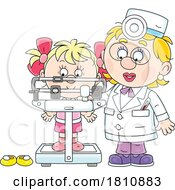 Poster, Art Print Of Cartoon Clipart Girl Getting Weighed By A Doctor Or Nurse