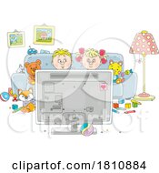 Poster, Art Print Of Cartoon Clipart Kids Watching Tv