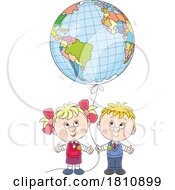 Cartoon Clipart Students With A Globe Balloon