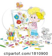 Cartoon Clipart Girl Painting Flowers