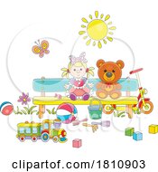 Cartoon Clipart Toys On A Bench