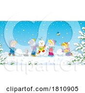 Poster, Art Print Of Cartoon Clipart Kids Building A Snowman