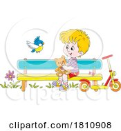 Poster, Art Print Of Cartoon Clipart Boy On A Park Bench
