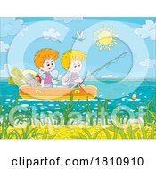 Poster, Art Print Of Cartoon Clipart Boys Fishing In A Raft