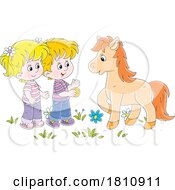 Poster, Art Print Of Cartoon Clipart Kids With A Pony