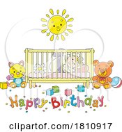 Poster, Art Print Of Cartoon Clipart Baby In A Crib With Happy Birthday Text