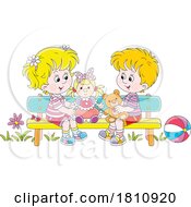 Poster, Art Print Of Cartoon Clipart Kids Playing On A Bench