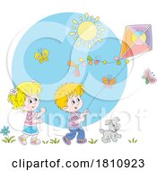 Cartoon Clipart Kids Flying A Kite