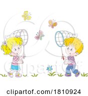 Poster, Art Print Of Cartoon Clipart Kids Chasing Butterflies