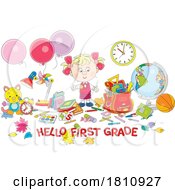 Poster, Art Print Of Cartoon Clipart Student With Hello First Grade Text