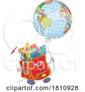 Cartoon Clipart Backpack Mascot With A Globe Balloon