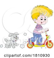 Poster, Art Print Of Cartoon Clipart Boy Riding A Kick Scooter