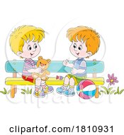 Poster, Art Print Of Cartoon Clipart Boys On A Park Bench