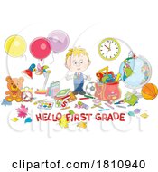 Poster, Art Print Of Cartoon Clipart Student With Hello First Grade Text