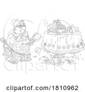 Poster, Art Print Of Cartoon Clipart Grandma Cleaning Broken Glass After A Cat Knocked It Off Of A Table
