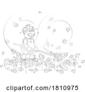 Cartoon Clipart Grandpa Raking Leaves
