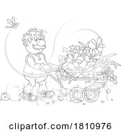 Poster, Art Print Of Cartoon Clipart Grandpa Pushing A Wheelbarrow Of Produce