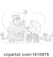 Poster, Art Print Of Cartoon Clipart Grandma Pushing A Baby Carriage