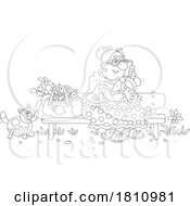 Poster, Art Print Of Cartoon Clipart Grandma Sitting On A Bench And Talking On A Cell Phone