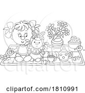 Cartoon Clipart Girl Having A Picnic With Her Doll