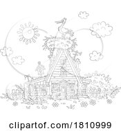Poster, Art Print Of Cartoon Clipart Stork Nesting On A House