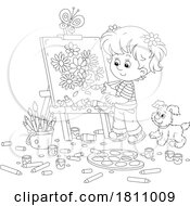 Cartoon Clipart Girl Painting Flowers