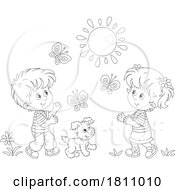 Poster, Art Print Of Cartoon Clipart Kids Chasing Butterflies