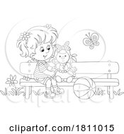 Cartoon Clipart Girl Sitting On A Bench With Her Doll