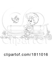 Poster, Art Print Of Cartoon Clipart Boy On A Park Bench