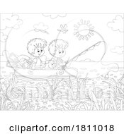 Cartoon Clipart Boys Fishing In A Raft
