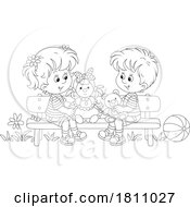 Poster, Art Print Of Cartoon Clipart Kids Playing On A Bench