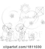 Poster, Art Print Of Cartoon Clipart Kids Flying A Kite