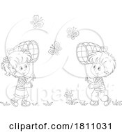 Cartoon Clipart Kids Chasing Butterflies