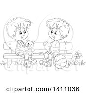 Cartoon Clipart Boys on a Park Bench by Alex Bannykh #COLLC1811036-0056