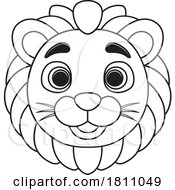 Poster, Art Print Of Black And White Cute Happy Lion Face Mascot