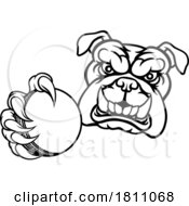 Poster, Art Print Of Bulldog Dog Animal Cricket Ball Sports Mascot
