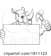 Poster, Art Print Of Rhino Hammer Cartoon Mascot Handyman Carpenter
