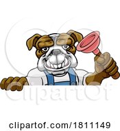 Bulldog Plumber Cartoon Mascot Holding Plunger by AtStockIllustration #COLLC1811149-0021