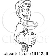 Plumber Cartoon Plumbing Drain Plunger Handyman by AtStockIllustration #COLLC1811286-0021